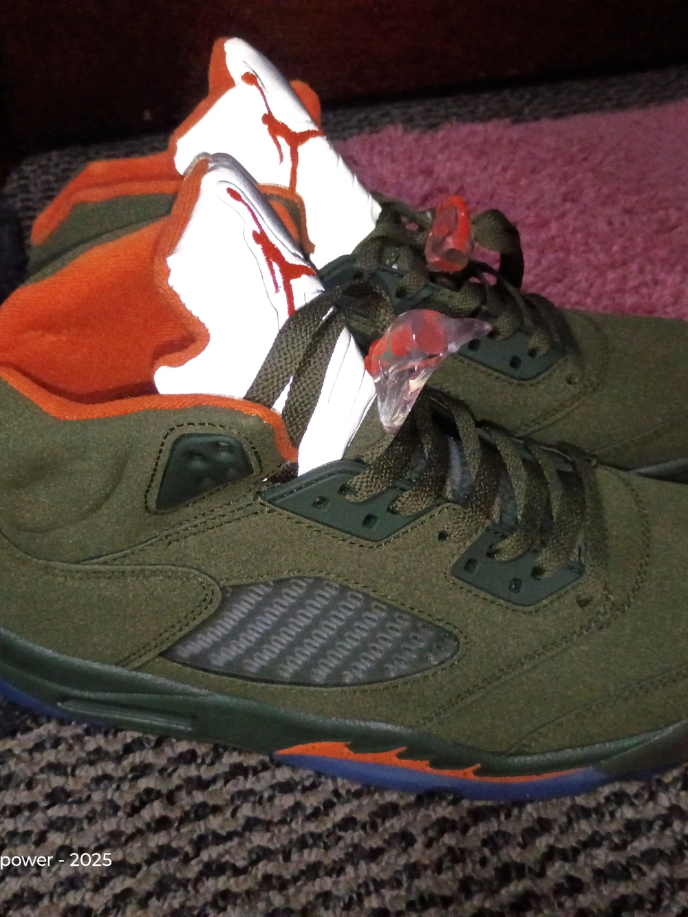 Jordan 5s Men's Olive Green and Orange Retro Sneakers